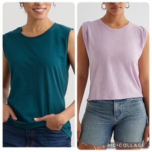 2 Express Skimming Linen-Blend Crew Neck Muscle Tank M